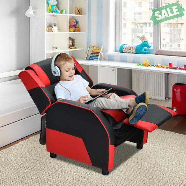 Kids Youth PU Leather Gaming Sofa Recliner with Headrest and Footrest-Yellow Kids Chairs & Seating