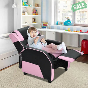 Kids Youth PU Leather Gaming Sofa Recliner with Headrest and Footrest-Yellow Kids Chairs & Seating