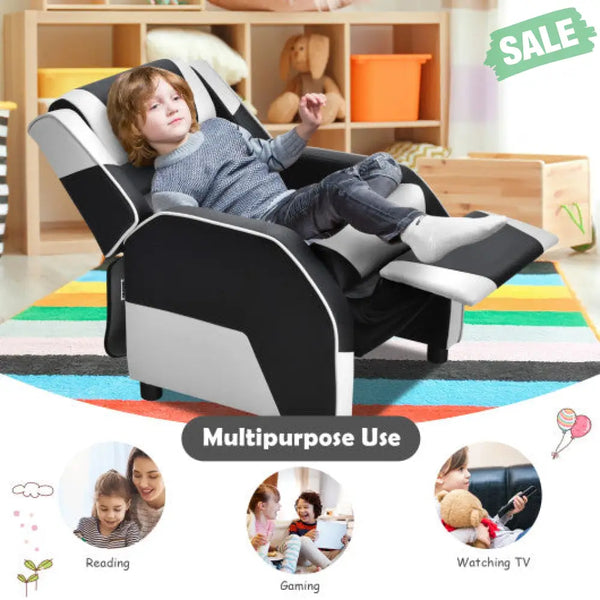 Kids Youth PU Leather Gaming Sofa Recliner with Headrest and Footrest-Yellow Kids Chairs & Seating