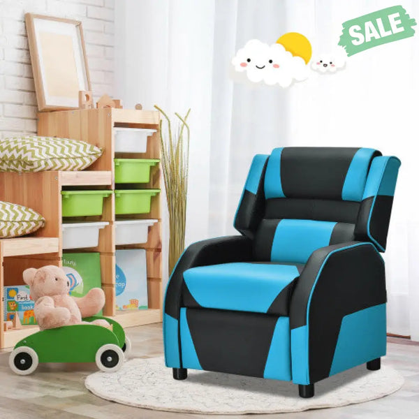 Kids Youth PU Leather Gaming Sofa Recliner with Headrest and Footrest-Yellow Kids Chairs & Seating