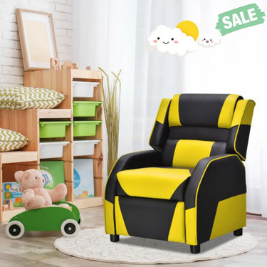 Kids Youth PU Leather Gaming Sofa Recliner with Headrest and Footrest-Yellow Kids Chairs & Seating