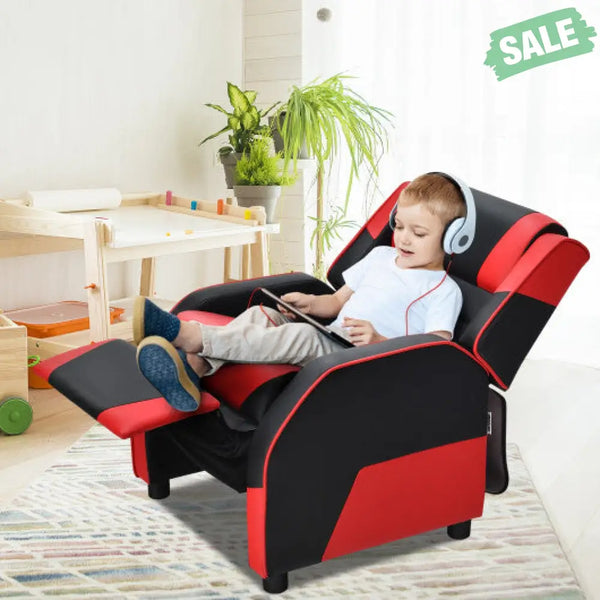 Kids Youth PU Leather Gaming Sofa Recliner with Headrest and Footrest-Yellow Red Kids Chairs & Seating