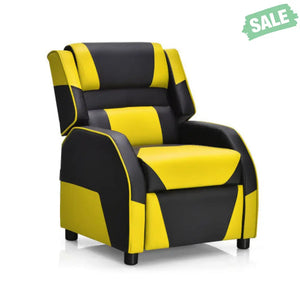 Kids Youth PU Leather Gaming Sofa Recliner with Headrest and Footrest-Yellow Kids Chairs & Seating
