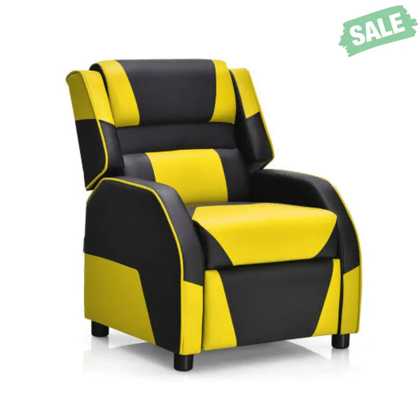 Kids Youth PU Leather Gaming Sofa Recliner with Headrest and Footrest-Yellow Kids Chairs & Seating