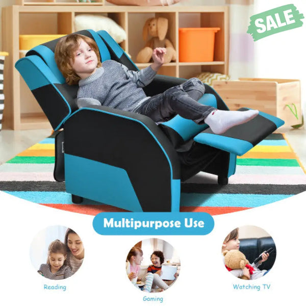 Kids Youth PU Leather Gaming Sofa Recliner with Headrest and Footrest-Yellow Kids Chairs & Seating