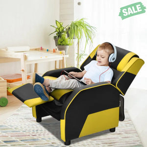 Kids Youth PU Leather Gaming Sofa Recliner with Headrest and Footrest-Yellow Yellow Kids Chairs & Seating