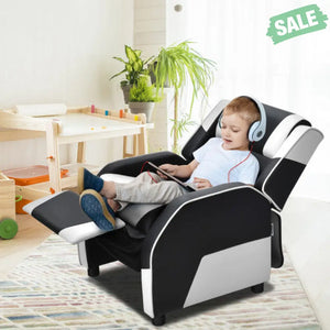 Kids Youth PU Leather Gaming Sofa Recliner with Headrest and Footrest-Yellow White Kids Chairs & Seating