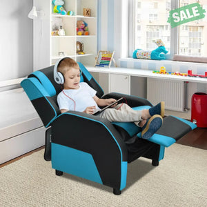 Kids Youth PU Leather Gaming Sofa Recliner with Headrest and Footrest-Yellow Kids Chairs & Seating