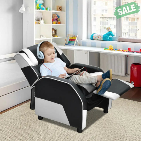 Kids Youth PU Leather Gaming Sofa Recliner with Headrest and Footrest-Yellow Kids Chairs & Seating