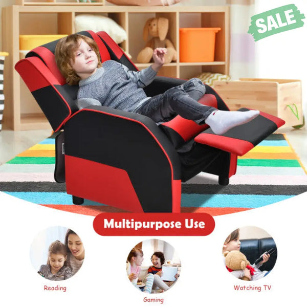 Kids Youth PU Leather Gaming Sofa Recliner with Headrest and Footrest-Yellow Kids Chairs & Seating