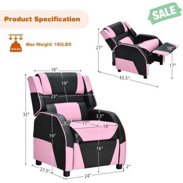 Kids Youth PU Leather Gaming Sofa Recliner with Headrest and Footrest-Yellow Kids Chairs & Seating