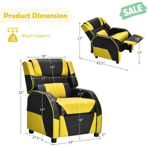 Kids Youth PU Leather Gaming Sofa Recliner with Headrest and Footrest-Yellow Kids Chairs & Seating