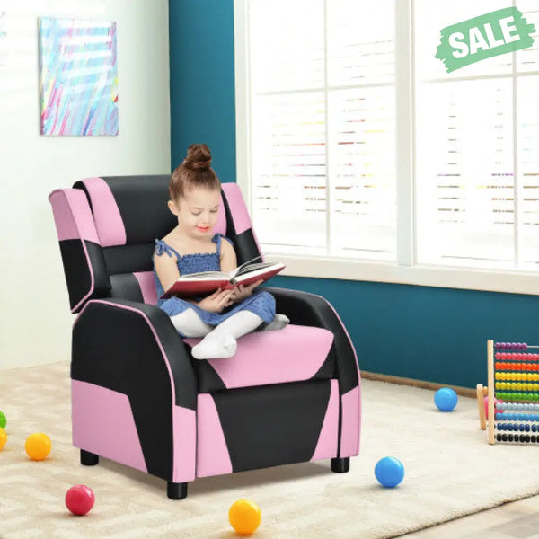 Kids Youth PU Leather Gaming Sofa Recliner with Headrest and Footrest-Yellow Pink Kids Chairs & Seating