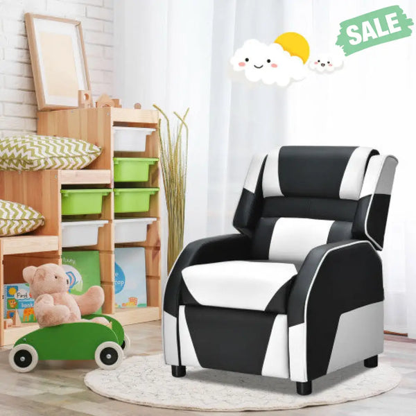 Kids Youth PU Leather Gaming Sofa Recliner with Headrest and Footrest-Yellow Kids Chairs & Seating