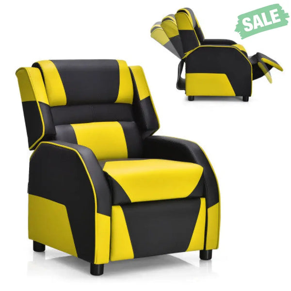 Kids Youth PU Leather Gaming Sofa Recliner with Headrest and Footrest-Yellow Kids Chairs & Seating