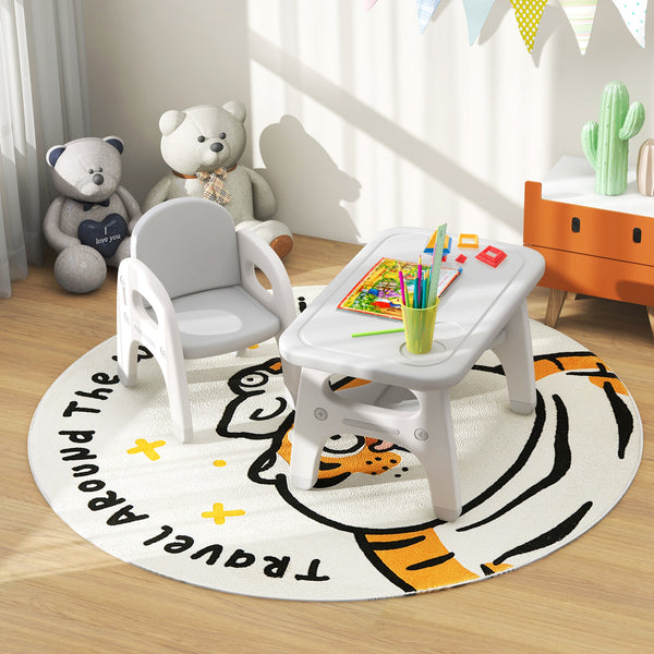 Kids activity table and chair set with Montessori toys for preschool and kindergarten, angled view showcasing design.