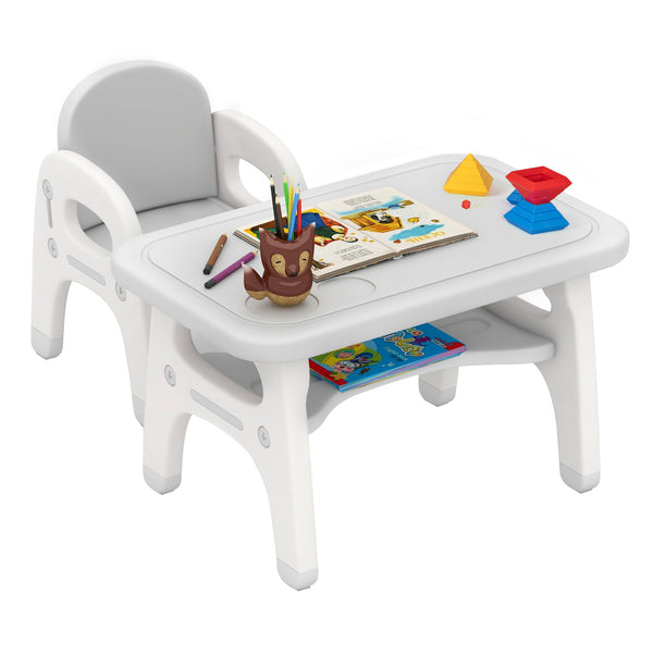 Kids activity table and chair set with Montessori toys for preschool and kindergarten, perfect for play and learning.