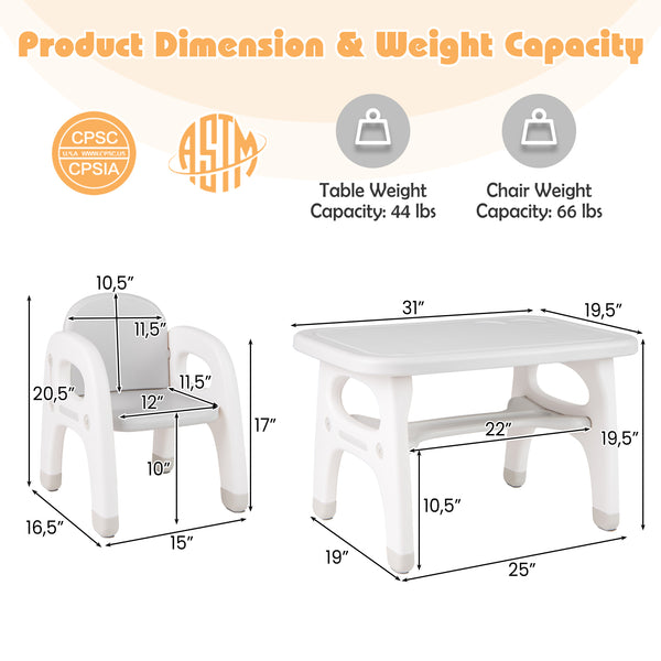 Kids activity table and chair set with Montessori toys for preschoolers, perfect for learning and playtime.