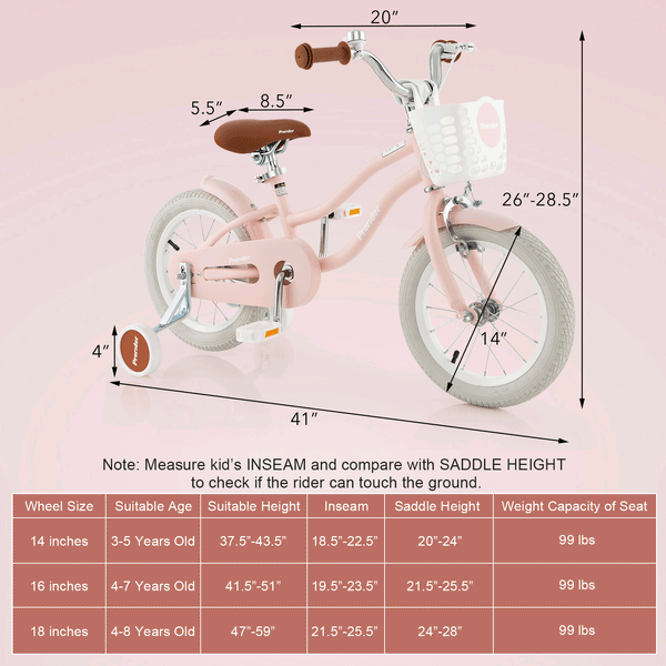 16 Inch Kids Bike with Front Handbrake and 2 Training Wheels
