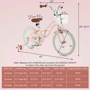 16 Inch Kids Bike with Front Handbrake and 2 Training Wheels
