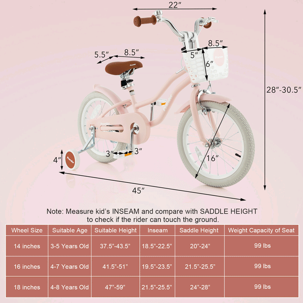 16 Inch Kids Bike with Front Handbrake and 2 Training Wheels