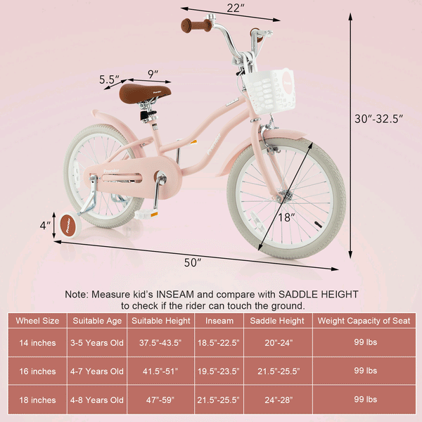 16 Inch Kids Bike with Front Handbrake and 2 Training Wheels