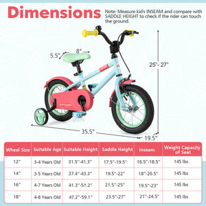 Kids Bike with Adjustable Handlebar and Saddle Blue - Training Wheels