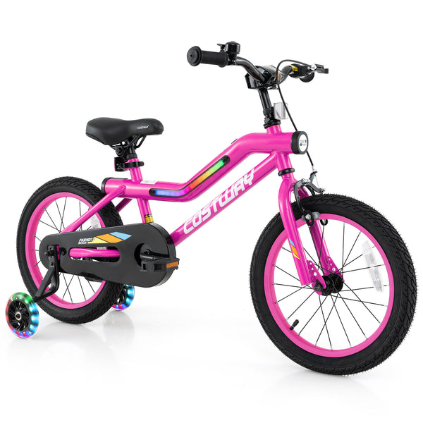 18 Inch LED Lighted Kids Bike with Training Wheels and Headlight for Ages 4-8 Years