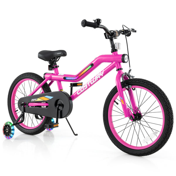 18 Inch LED Lighted Kids Bike with Training Wheels and Headlight for Ages 4-8 Years