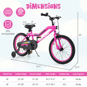 18 Inch LED Lighted Kids Bike with Training Wheels and Headlight for Ages 4-8 Years