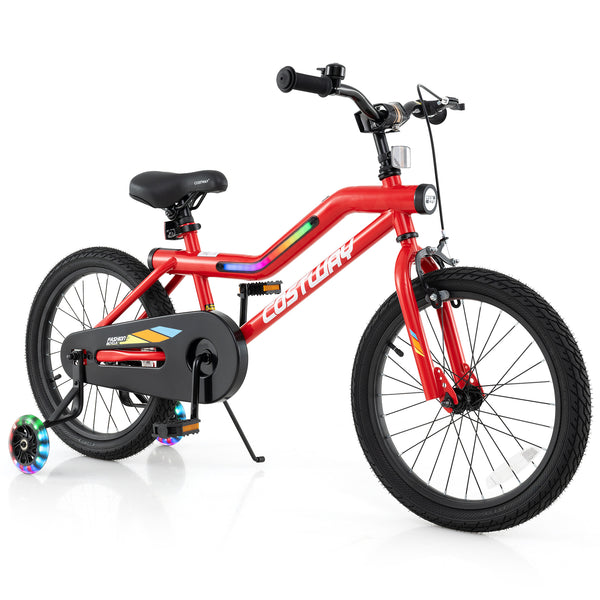 16 Inch Kids Bike with LED Lights Adjustable Carbon Steel Bicycle for 4-7 Years Old