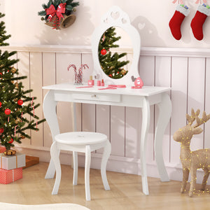 Kids Princess Makeup Dressing Play Table Set with Mirror, perfect for imaginative play and bedroom decor.