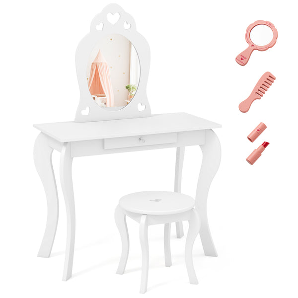 Kids princess makeup dressing play table set with mirror, perfect for imaginative play and bedroom decor.