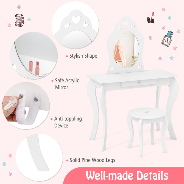Kids Princess Makeup Dressing Table Set with Mirror - Fun playtime for little ones, perfect for imaginative dress-up!