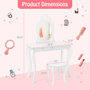 Kids Princess Makeup Dressing Play Table Set with Mirror, perfect for imaginative play and sleepover fun.