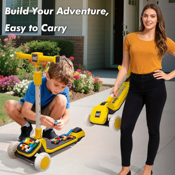 ToyRides Elite Kids Ride On 3-Wheel Scooter W/Buildable Blocks, Aged 3-9, Yellow