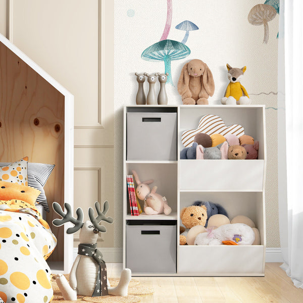 Kids toy storage cabinet shelf organizer in angle 17, perfect for keeping playrooms tidy and organized.
