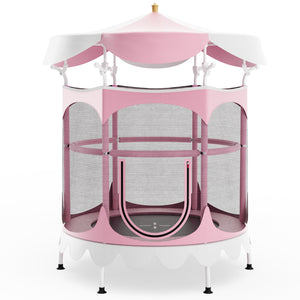 64 Inch Kids Trampoline with Detachable Canopy and Safety Enclosure Net