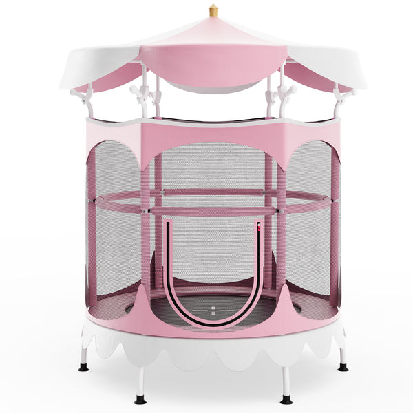 64 Inch Kids Trampoline with Detachable Canopy and Safety Enclosure Net