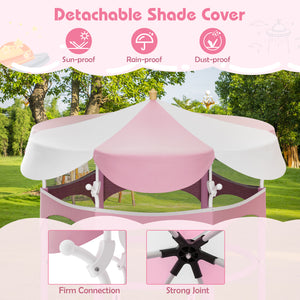 64 Inch Kids Trampoline with Detachable Canopy and Safety Enclosure Net