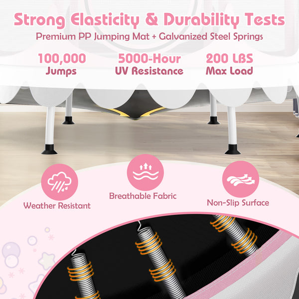 64 Inch Kids Trampoline with Detachable Canopy and Safety Enclosure Net