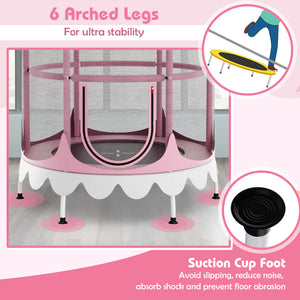64 Inch Kids Trampoline with Detachable Canopy and Safety Enclosure Net