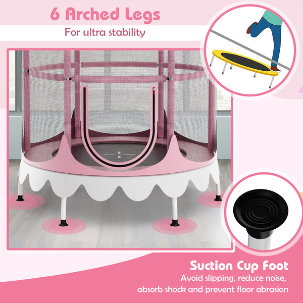 64 Inch Kids Trampoline with Detachable Canopy and Safety Enclosure Net