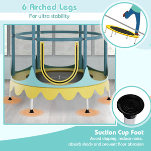 64 Inch Kids Trampoline with Detachable Canopy and Safety Enclosure Net