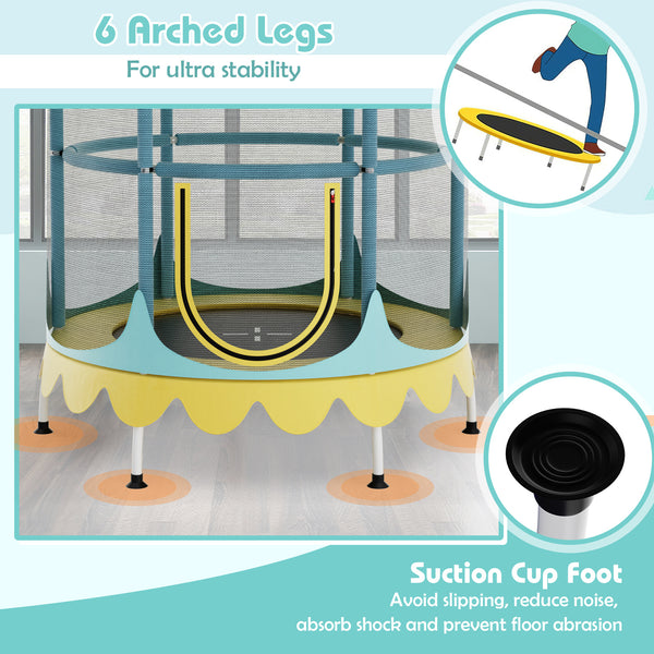 64 Inch Kids Trampoline with Detachable Canopy and Safety Enclosure Net