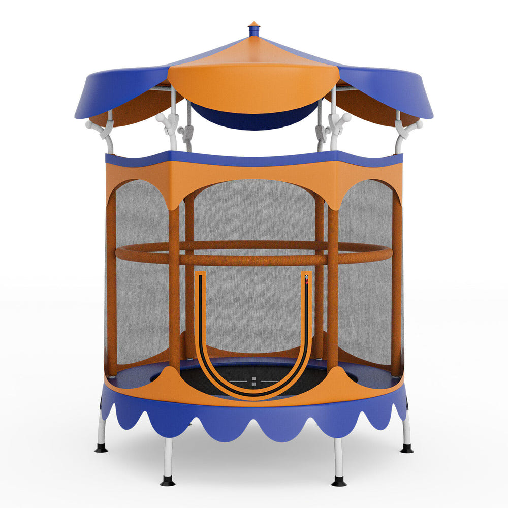 64 Inch Kids Trampoline with Detachable Canopy and Safety Enclosure Net