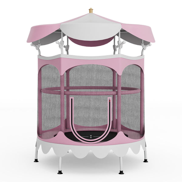 64 Inch Kids Trampoline with Detachable Canopy and Safety Enclosure Net