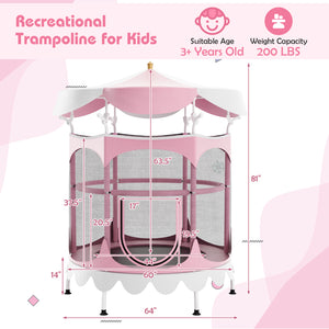 64 Inch Kids Trampoline with Detachable Canopy and Safety Enclosure Net