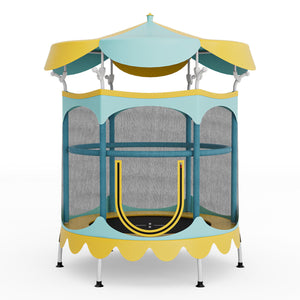 64 Inch Kids Trampoline with Detachable Canopy and Safety Enclosure Net