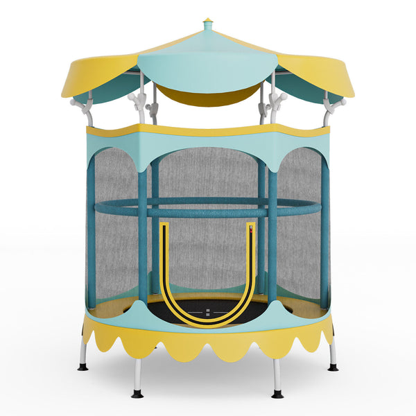 64 Inch Kids Trampoline with Detachable Canopy and Safety Enclosure Net